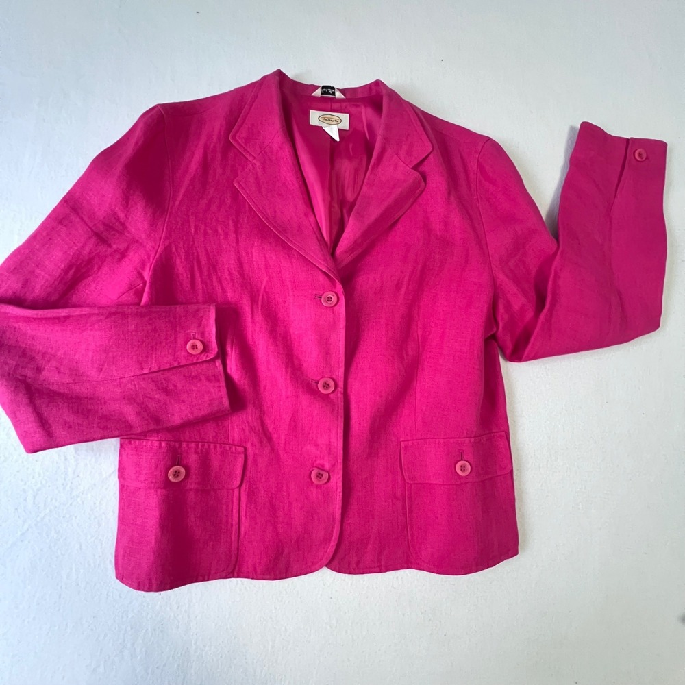 Talbots Blazer Womens 12 Fuschia Pink Irish Linen Colorful Jacket Wedding Summer - Picture 14 of 16